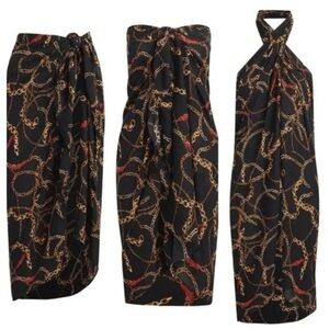 Walter Baker Black and Gold Chain Print Swim Sarong